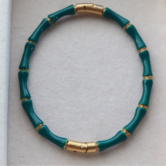 Jewelry - 17cm Green and Gold Bamboo Style Bangle Bracelet Stainless Steel High Quality